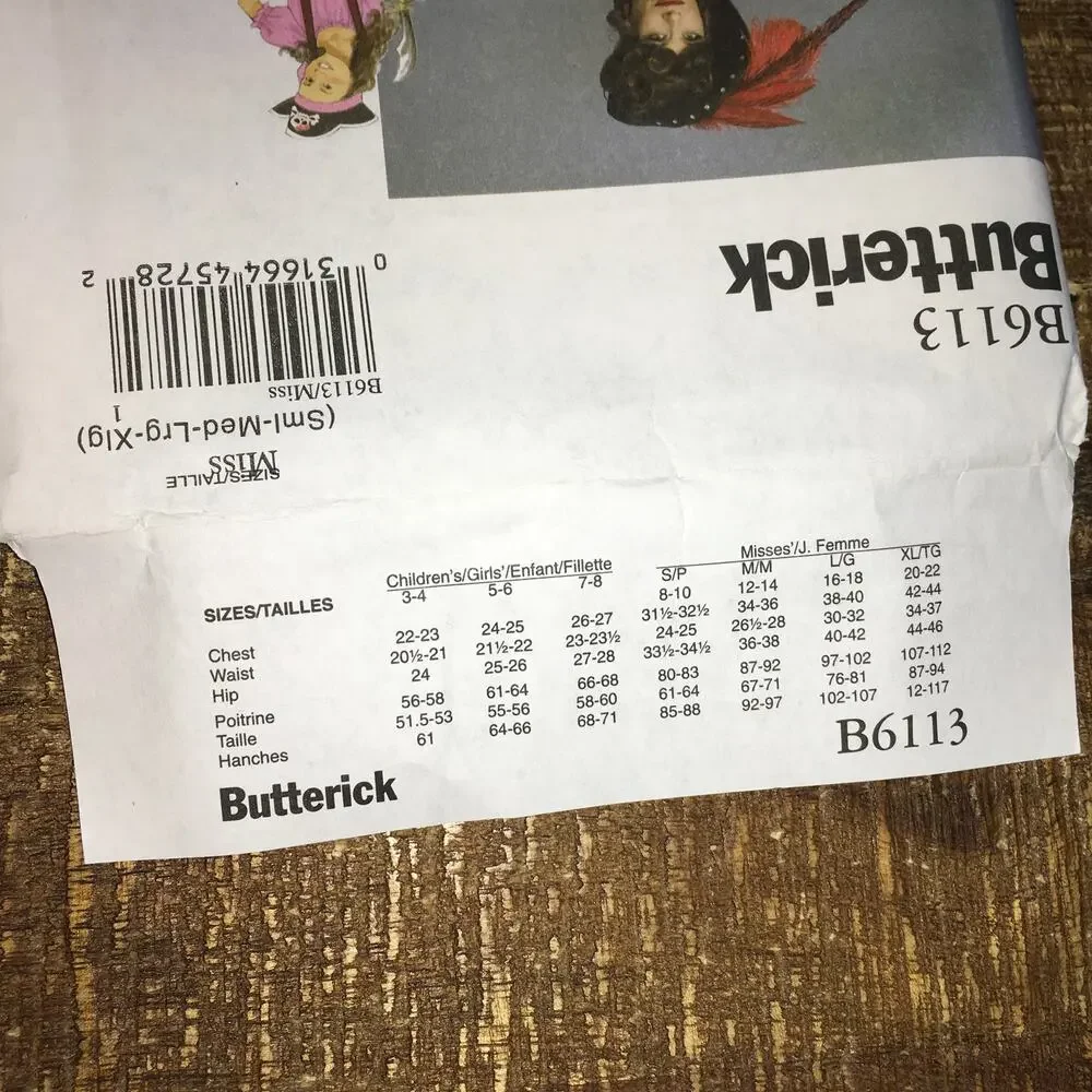 Butterick Sewing Pattern B6113 Costume Ren Faire Pirate Mardi Gras 8-22 UNCUT
